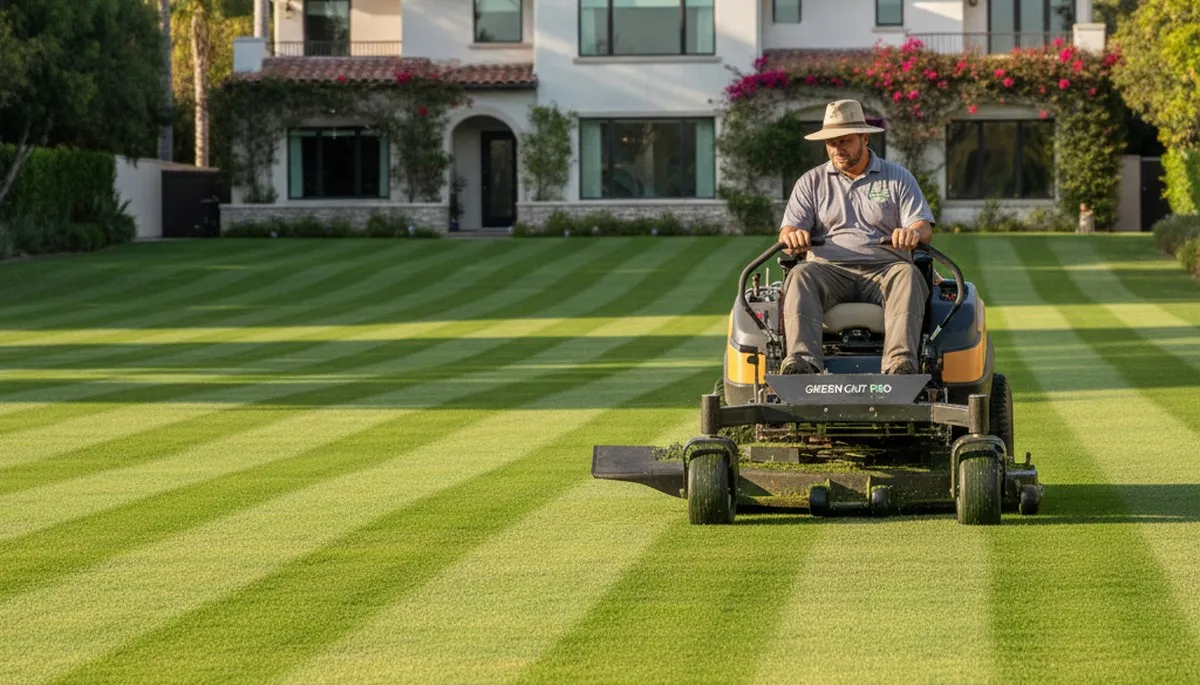 Close-up of freshly mowed green grass showing precise lawn care by Chop Chop Landscaping in Los Angeles, CA