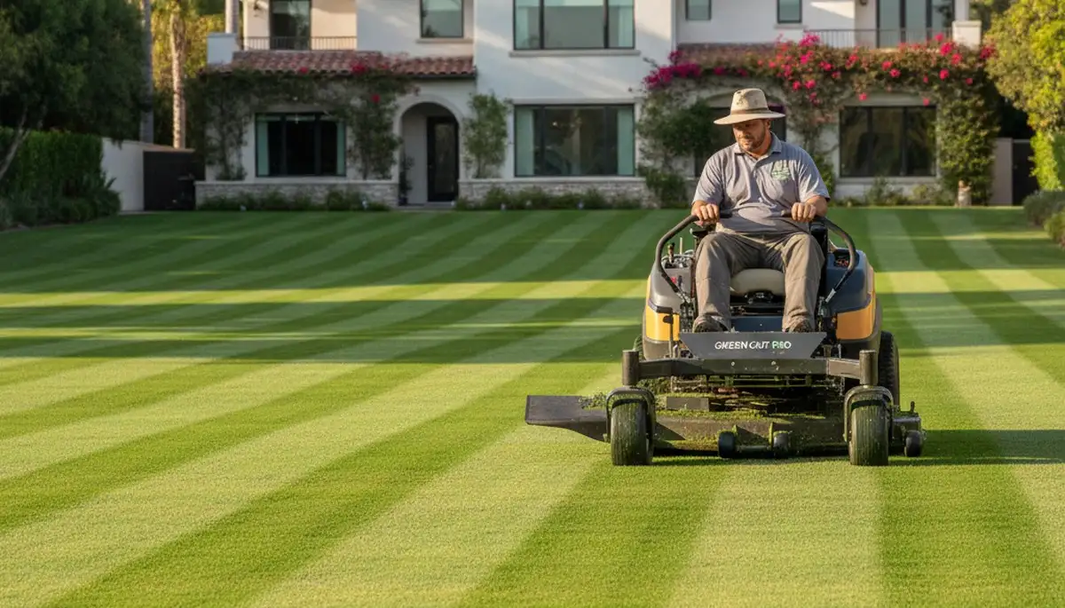 Close-up of freshly mowed green grass showing precise lawn care by Chop Chop Landscaping in Los Angeles, CA