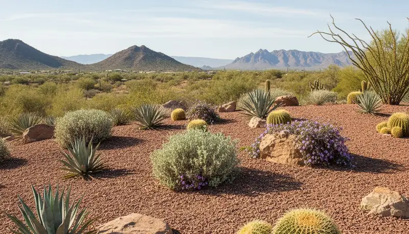 Professional desertscape with native plants and rock mulch in Los Angeles, CA by Chop Chop Landscaping