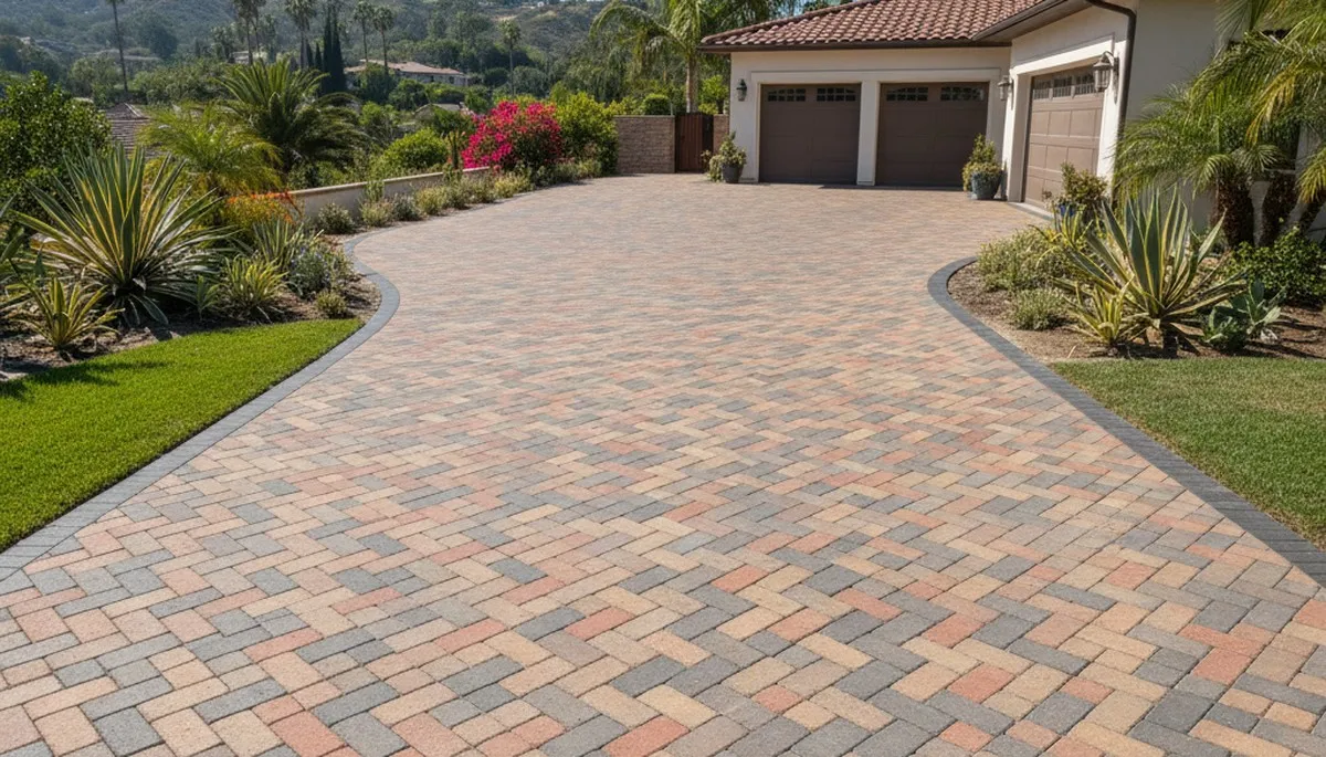 Interlocking paver driveway installation showcasing expert craftsmanship in Los Angeles, CA landscaping