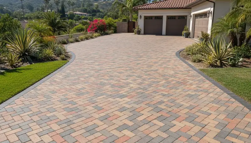 Interlocking paver driveway installation showcasing expert craftsmanship in Los Angeles, CA landscaping