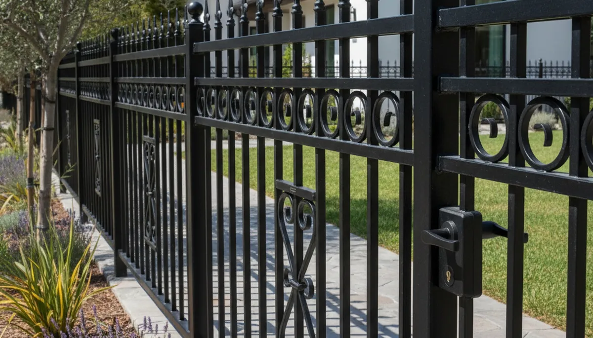 Ornamental black metal fence installation by Chop Chop Landscaping in Los Angeles, CA for curb appeal and security