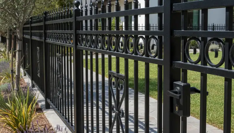 Ornamental black metal fence installation by Chop Chop Landscaping in Los Angeles, CA for curb appeal and security