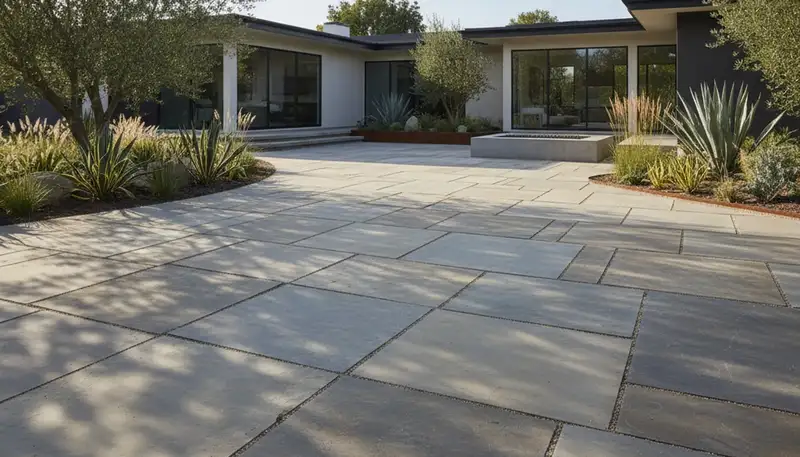 Contemporary large stone slab paver installation in Los Angeles, CA by professional landscaping experts