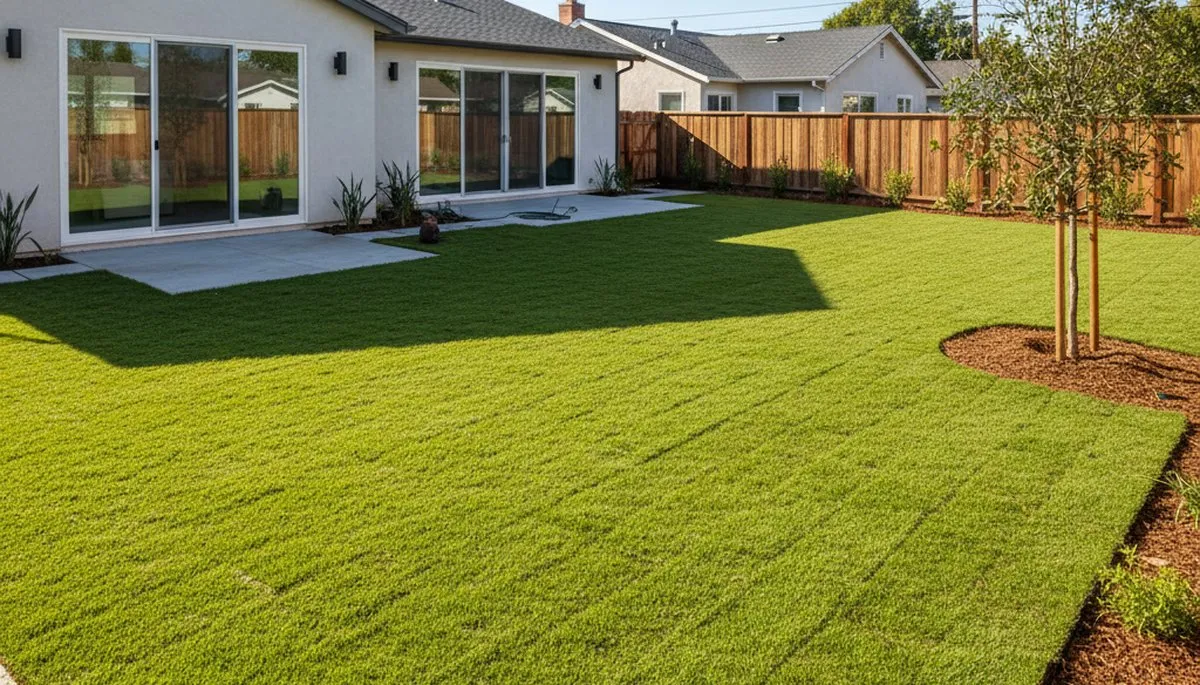 Freshly installed green sod lawn by Chop Chop Landscaping in Los Angeles, CA showcasing professional results