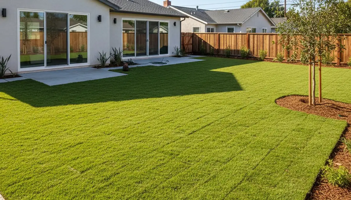 Freshly installed green sod lawn by Chop Chop Landscaping in Los Angeles, CA showcasing professional results