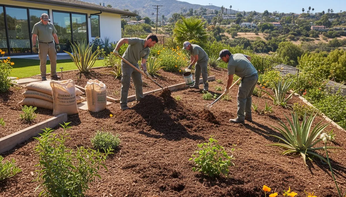 Organic soil amendment applied by landscaping professionals in Los Angeles, CA for healthy, sustainable lawns