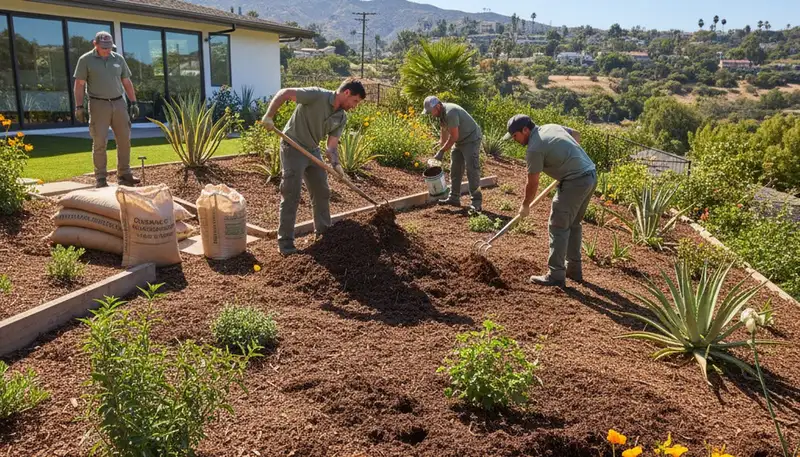 Organic soil amendment applied by landscaping professionals in Los Angeles, CA for healthy, sustainable lawns