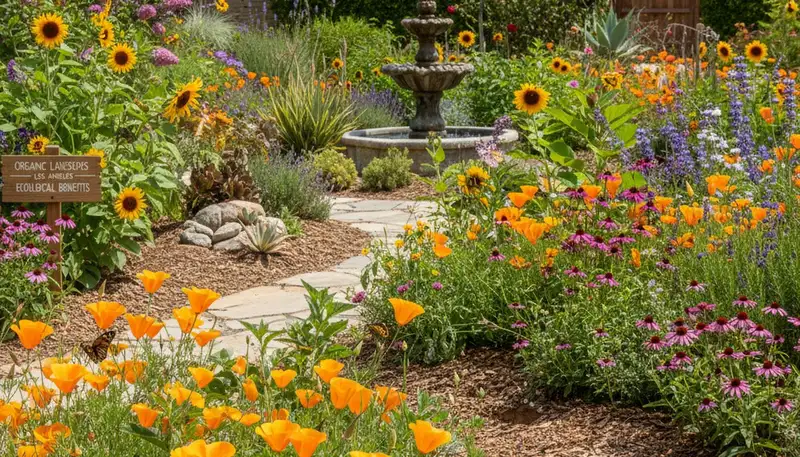Pollinator-friendly native garden with bee and butterfly plants in organic Los Angeles landscaping design