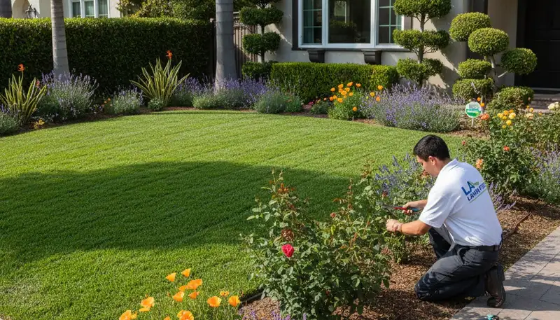 Manicured residential lawn showing expert landscaping maintenance in Los Angeles, CA